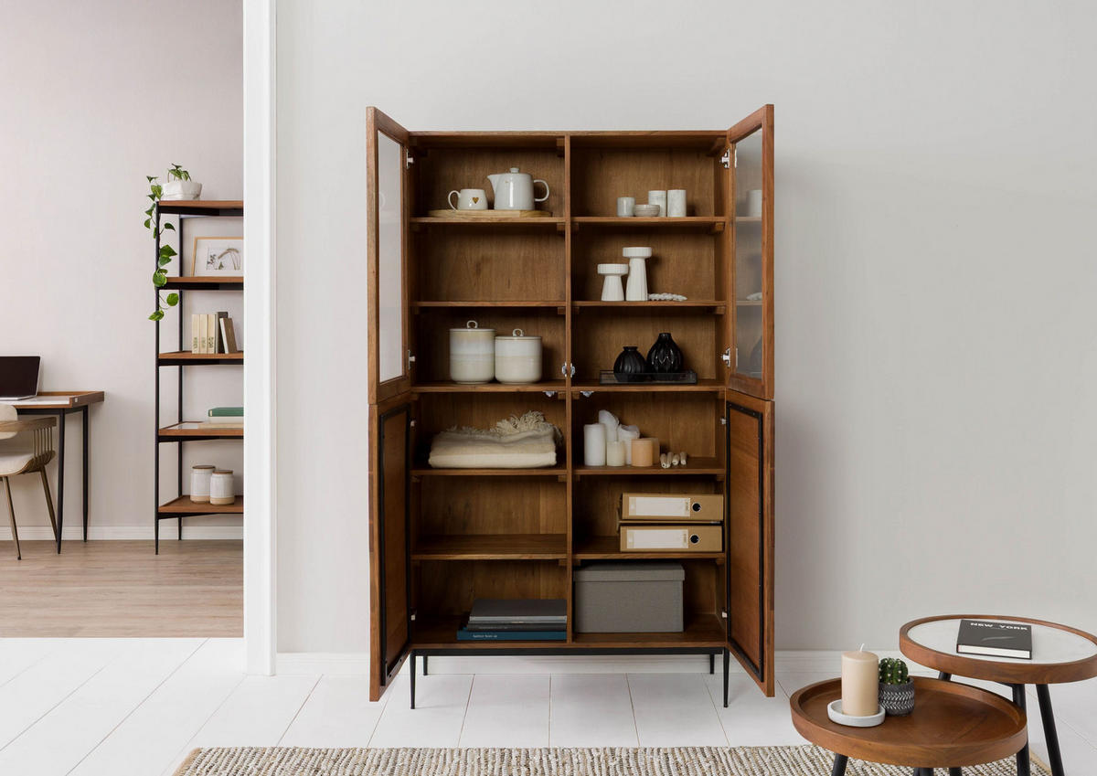 VITRINE Akazie 100x40x175 natur lackiert KARLSTAD #25 - Braun, Holz (100/175/40cm) - Massivmoebel24
