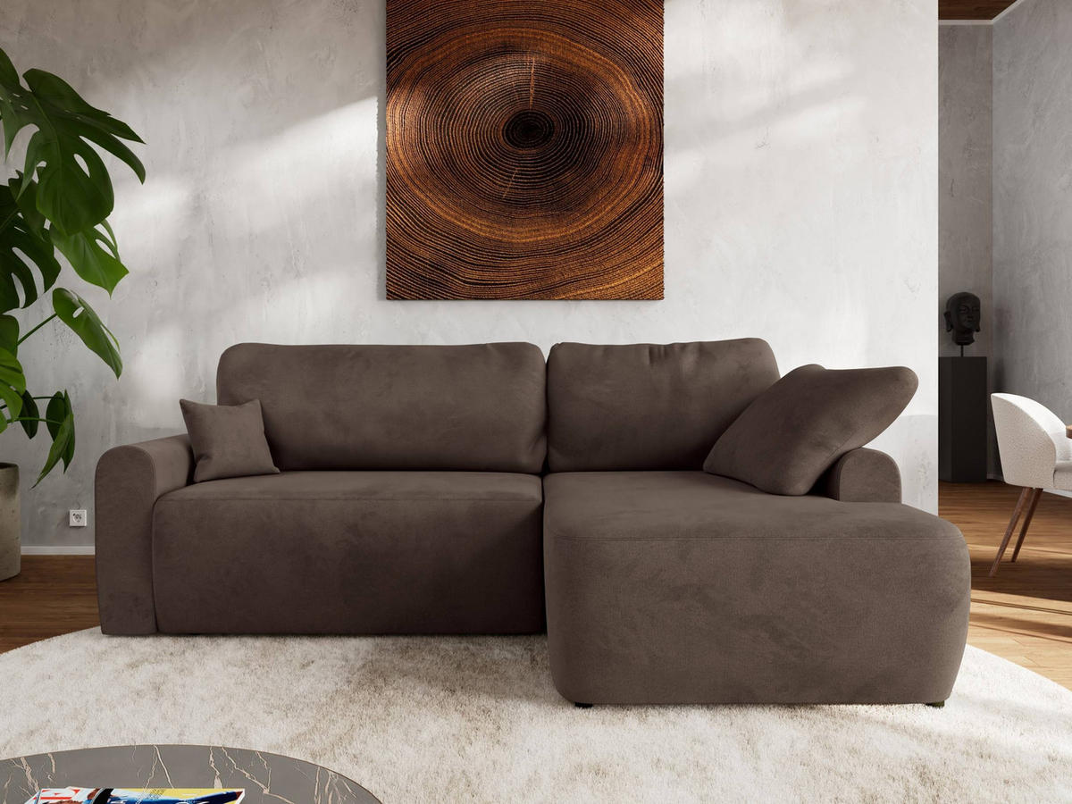 ECKSCHLAFSOFA CUBO L Braun Velvet - rechts - Schwarz/Braun, Kunststoff/Textil (187/273cm) - MKS
