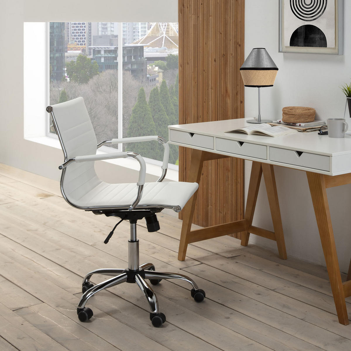 SCAUN ROTATIV Croma cu funcție de pat, alb - alb, blană (62/91/54cm) - VS Venta-stock