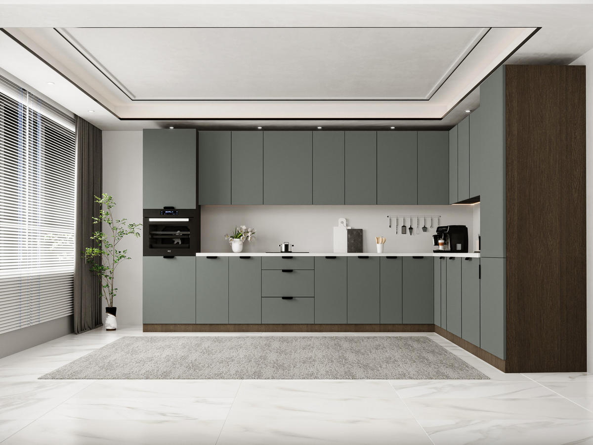 WINKELKÜCHE 385 x 285 cm - Sorento KS11-M385 - in Grün / Dunkle Eiche - Eichefarben/Schwarz, Holz/Metall (670/247/58cm)