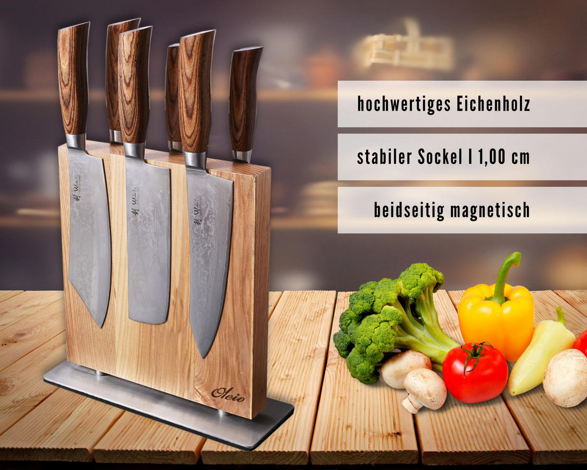 MAGNET-MESSERBLOCK - Eichefarben, Holz (23.6/3/26.5cm) - Oleio