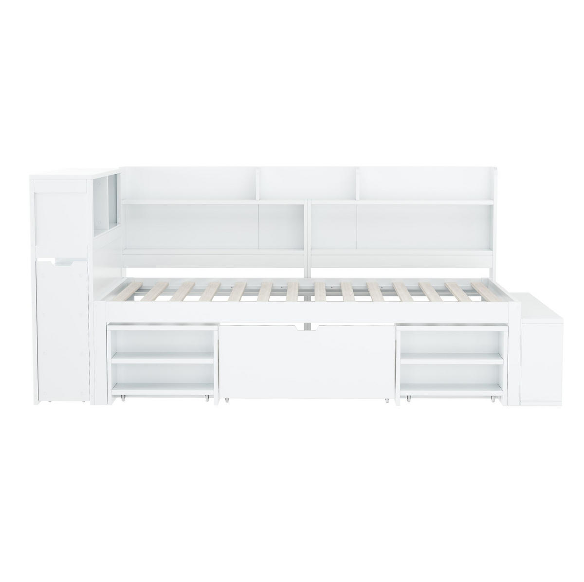 KINDERBETT 90/200 cm mit Lattenrost, Schublade, Regal und Stauraum aus Sperrholz, Weiß - Weiß, Holzwerkstoff (90/200cm) - Redom