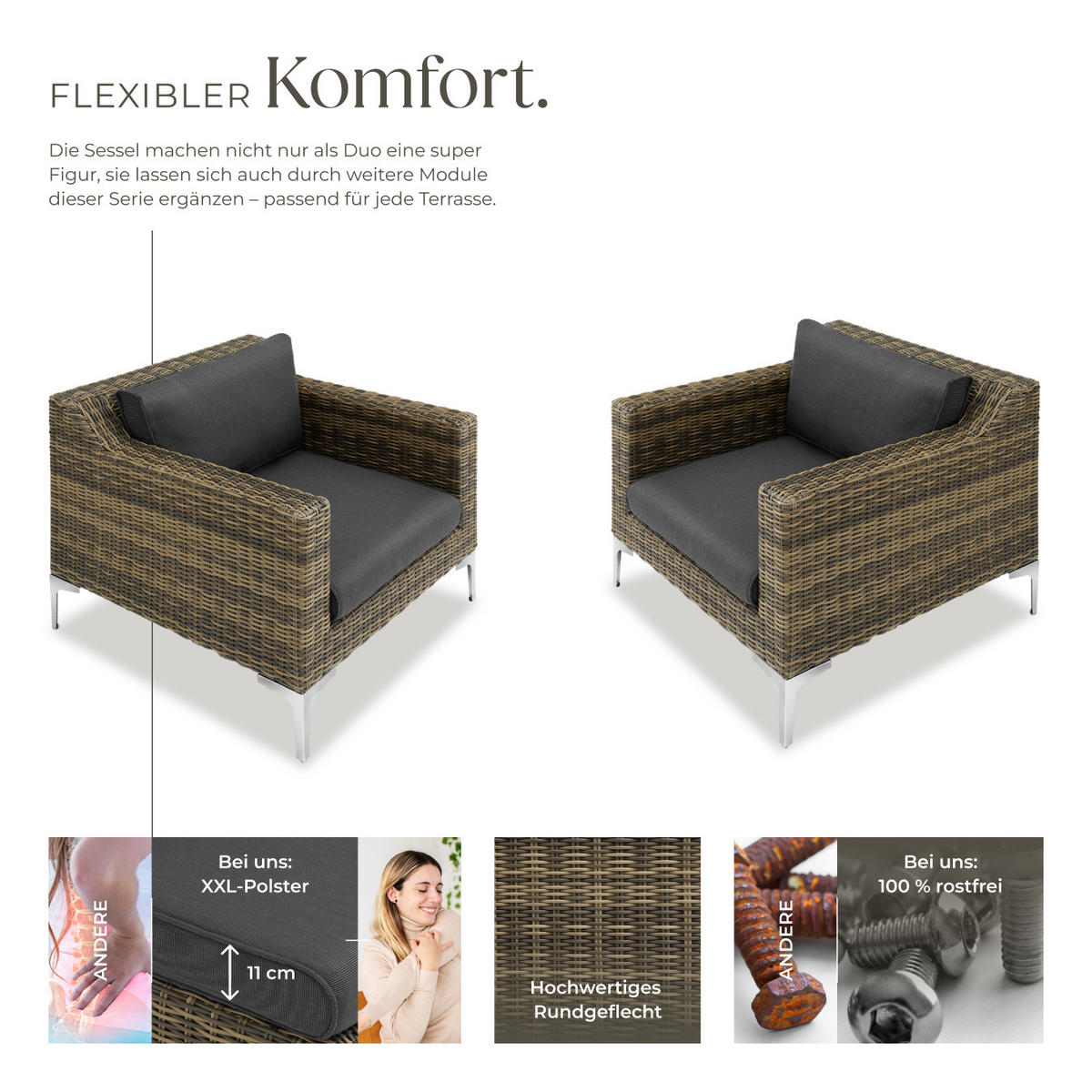GARTEN-LOUNGE-SET Villanova,kein Aufbau,anthrazit-meliert - Anthrazit, Kunststoff - tectake