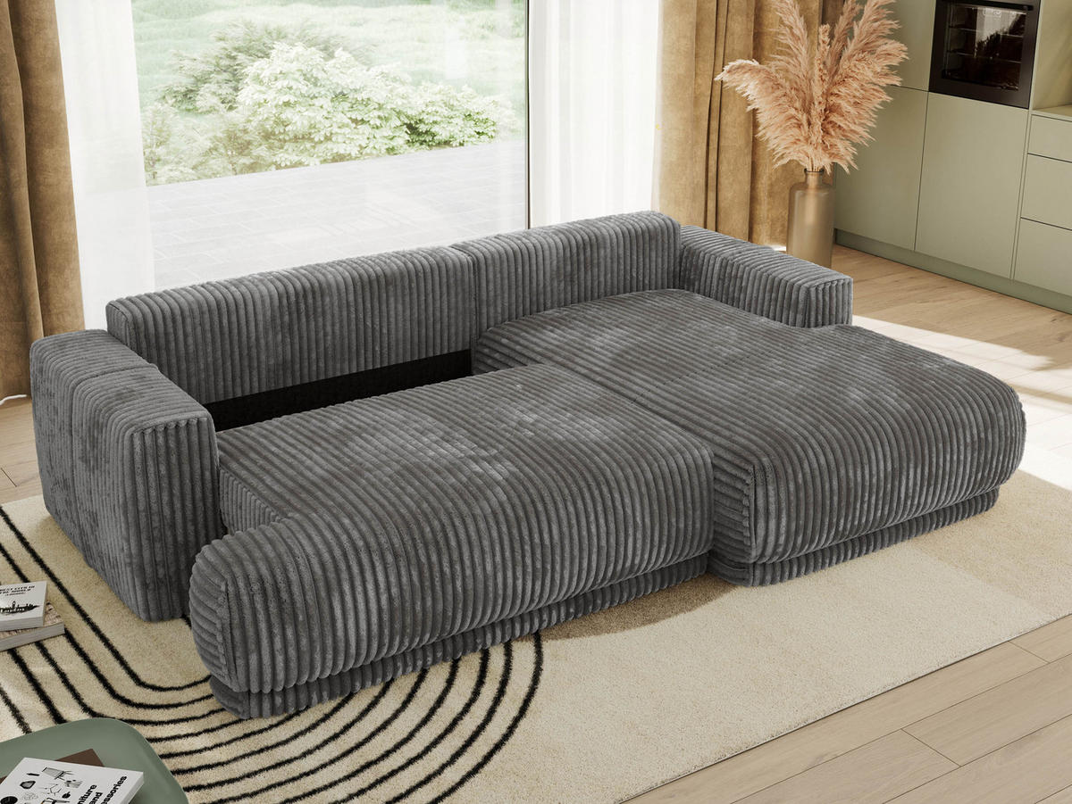 ECKSCHLAFSOFA RINA L Grau Cord - rechts - Schwarz/Grau, Kunststoff/Textil (172/266cm) - MKS