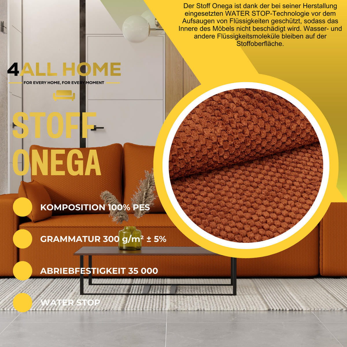 SOFA Vens mit Bettkasten und Schlaffunktion, Cordstoff - Rostfarben, Holzwerkstoff (242/85/95cm)