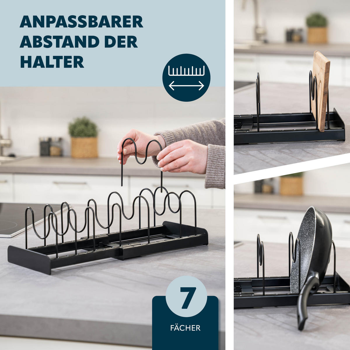 TOPFDECKELHALTER 2er Set, schwarz - Schwarz, Kunststoff - eluno