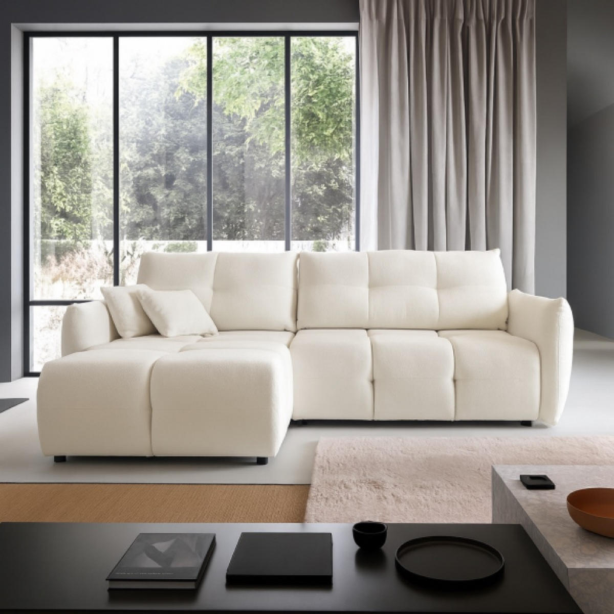 ECKSOFA Creme BOSE Mit Schlaffunktion Links - Creme/Weiß, Textil (257/177cm) - Sepro Meble