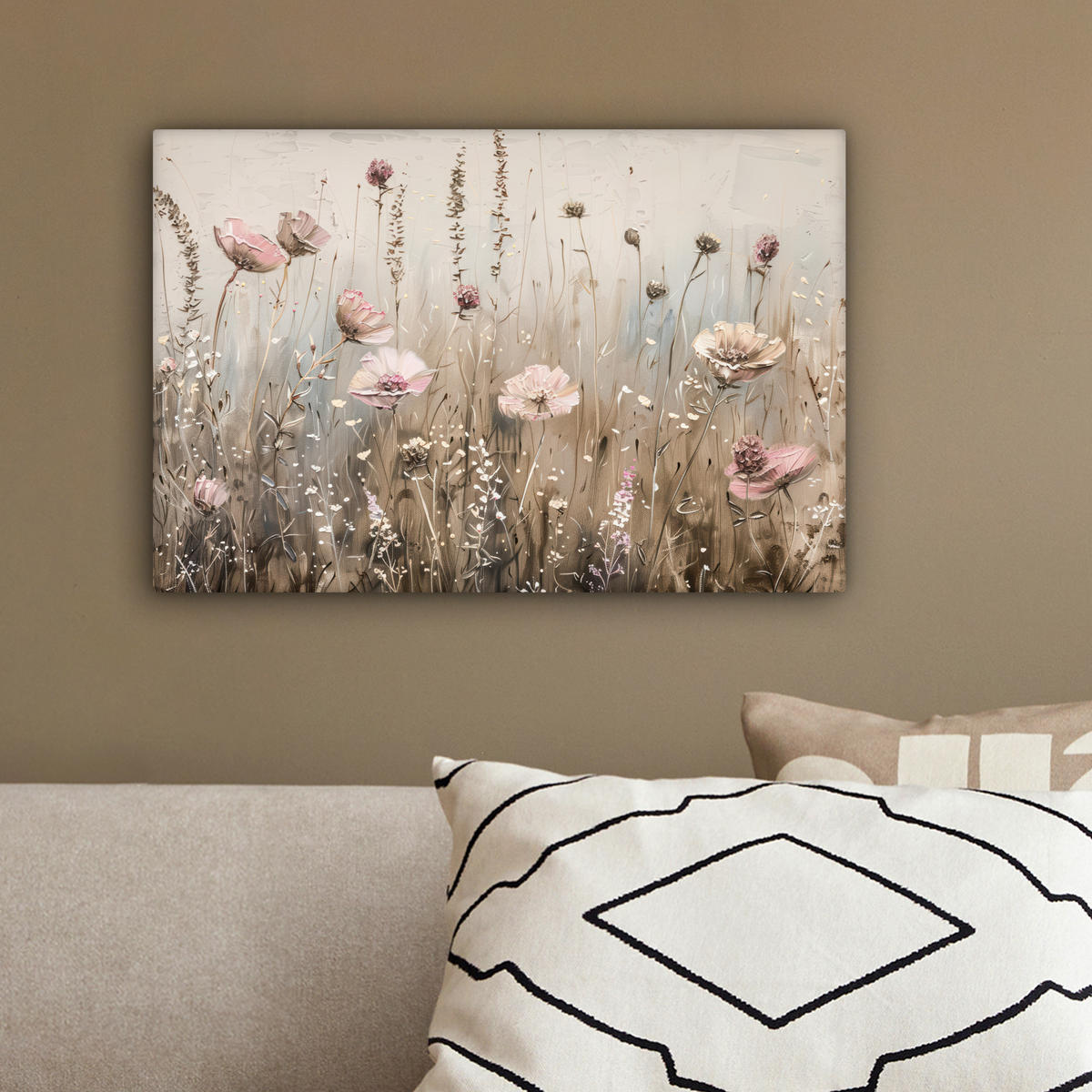 LEINWANDBILD Blumen - Rosa - Modern - Beige 30x20 cm - Beige, Textil (30/20cm) - MuchoWow