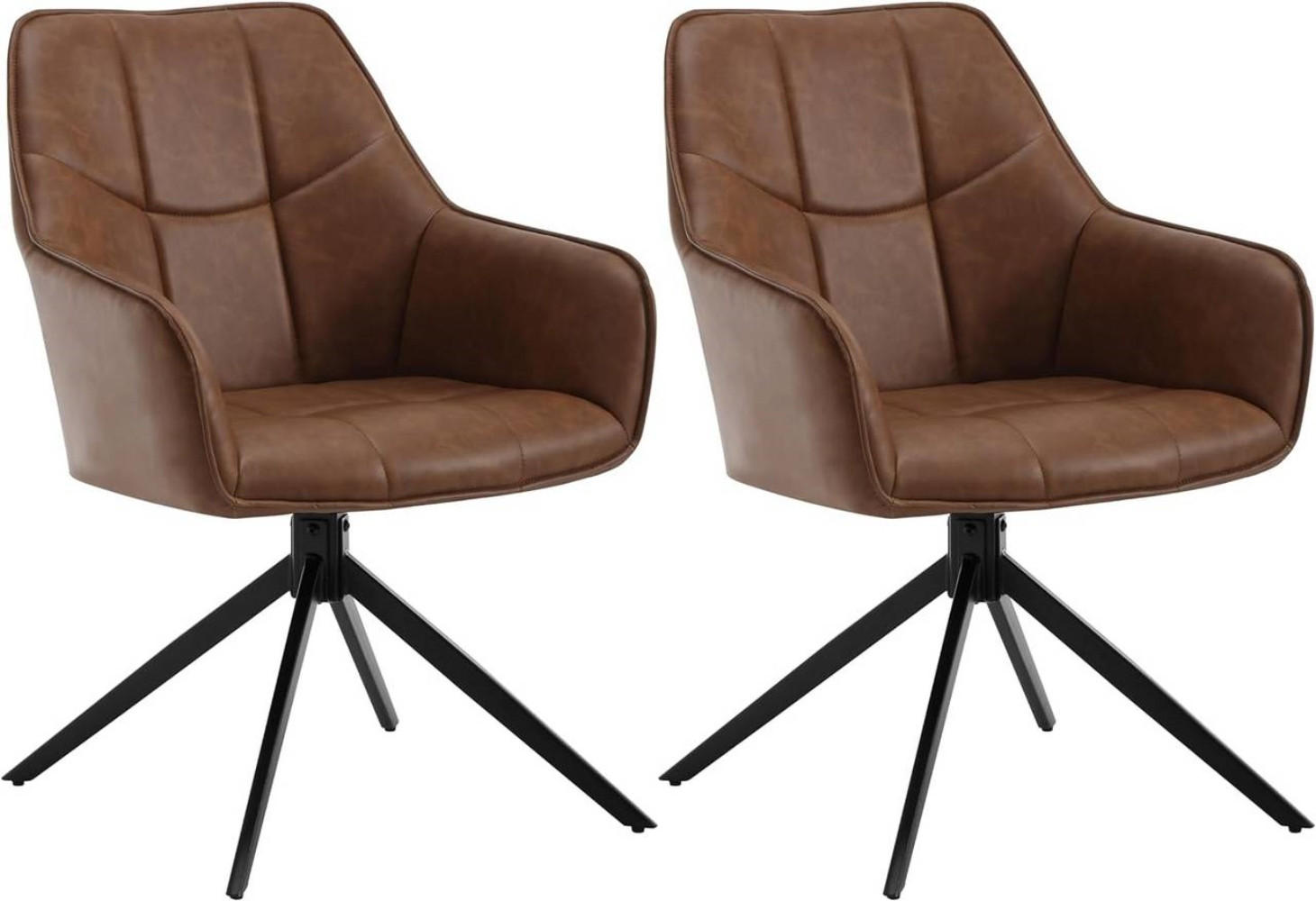 ESSZIMMERSTUHL2ER Set drehbar,Vintage Kunstleder, Hellbraun - Hellbraun/Schwarz, Kunststoff/Metall (58/86/63.5cm) - Woltu