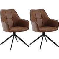 ESSZIMMERSTUHL2ER Set drehbar,Vintage Kunstleder, Hellbraun - Hellbraun/Schwarz, Kunststoff/Metall (58/86/63.5cm) - Woltu