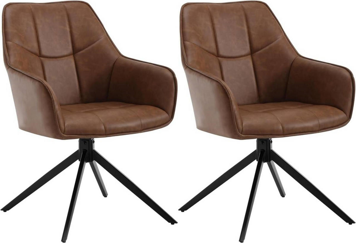 ESSZIMMERSTUHL2ER Set drehbar,Vintage Kunstleder, Hellbraun - Hellbraun/Schwarz, Kunststoff/Metall (58/86/63.5cm) - Woltu