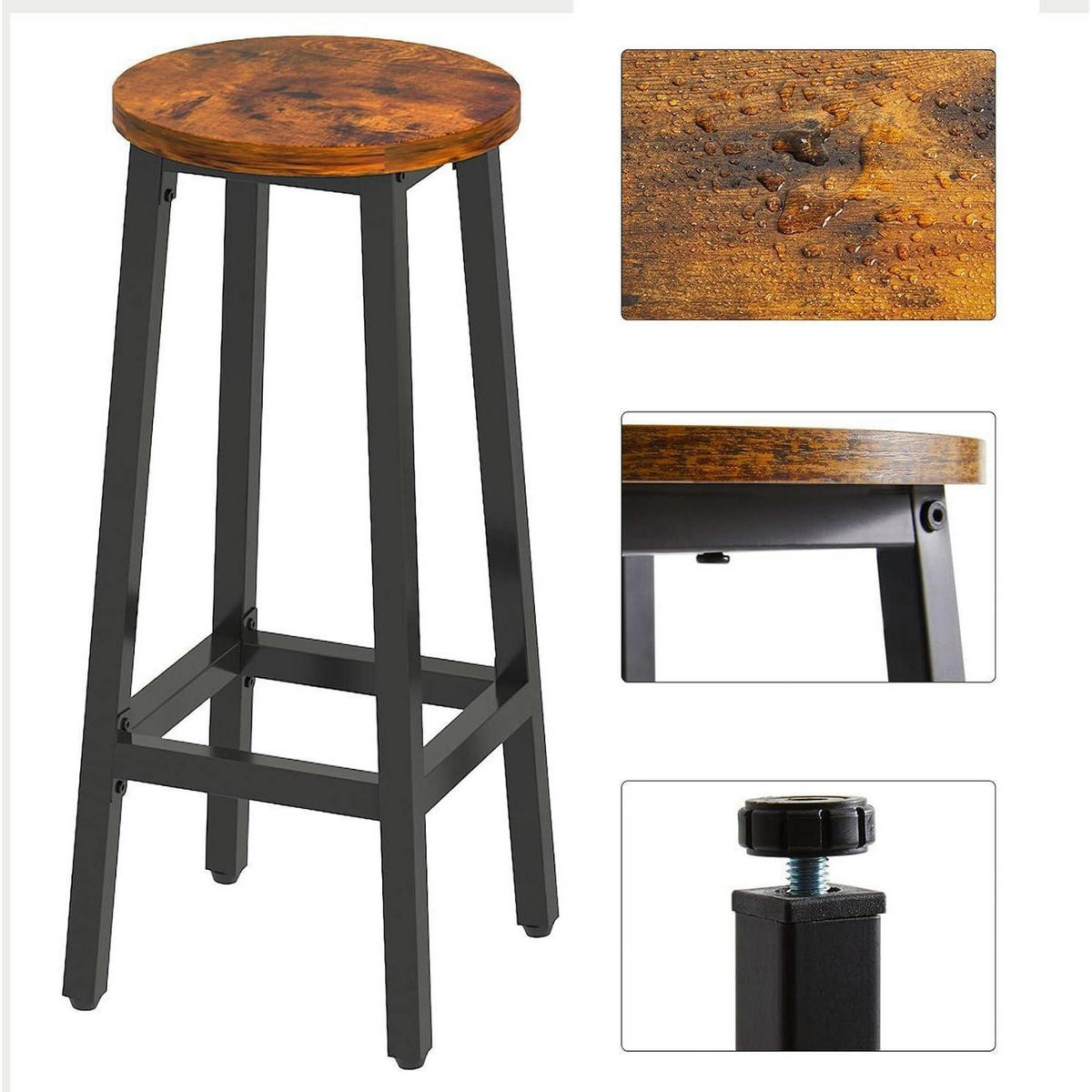 BARHOCKER 4er Set Holzoptik Metallrahmen Industriestil 70 cm - Braun, Holzwerkstoff (29/70/30cm)