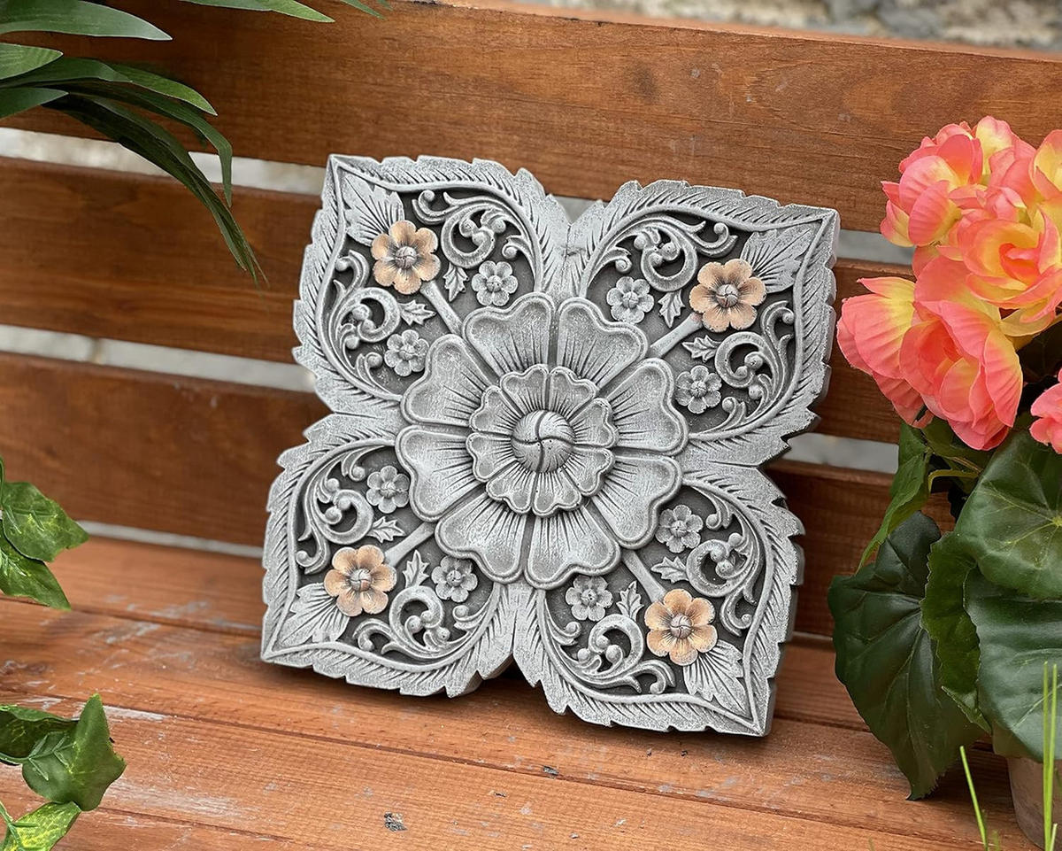 STEINFIGUR Mandala rund zur Wandmontage frostfest Steinguss - Grau, Stein (16/3/16cm) - stoneandstyle