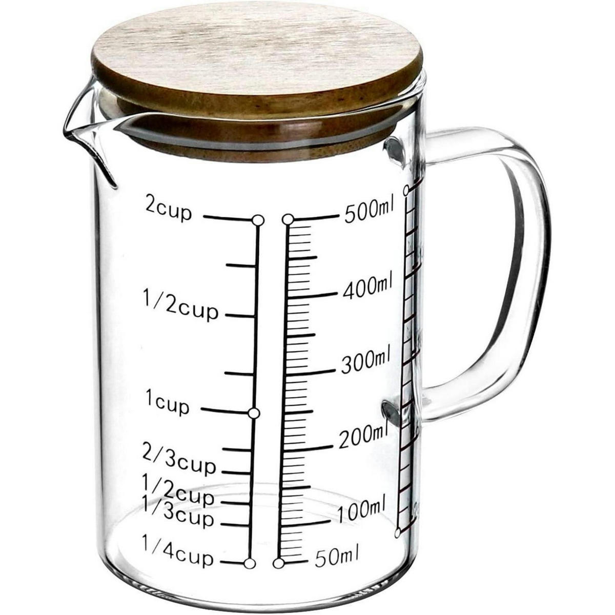 MESSBECHER 500ml Borosilikatglas mit Bambusdeckel - Transparent, Glas (0.5L)