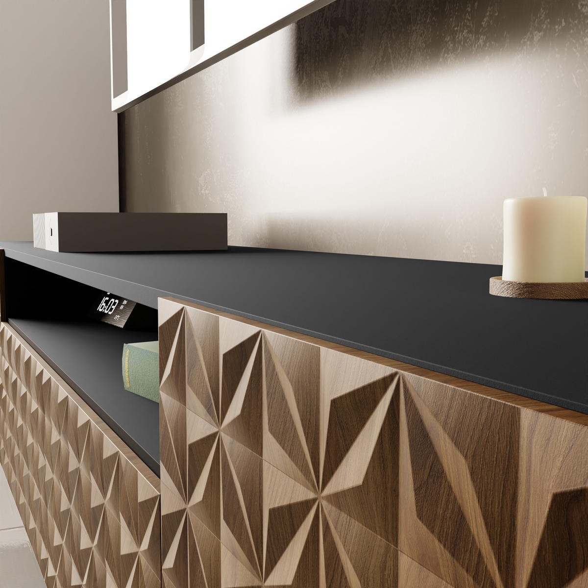 TV-SCHRANK CALI - Wildeiche/Schwarz, Holzwerkstoff (200/40/41cm) - Meblini
