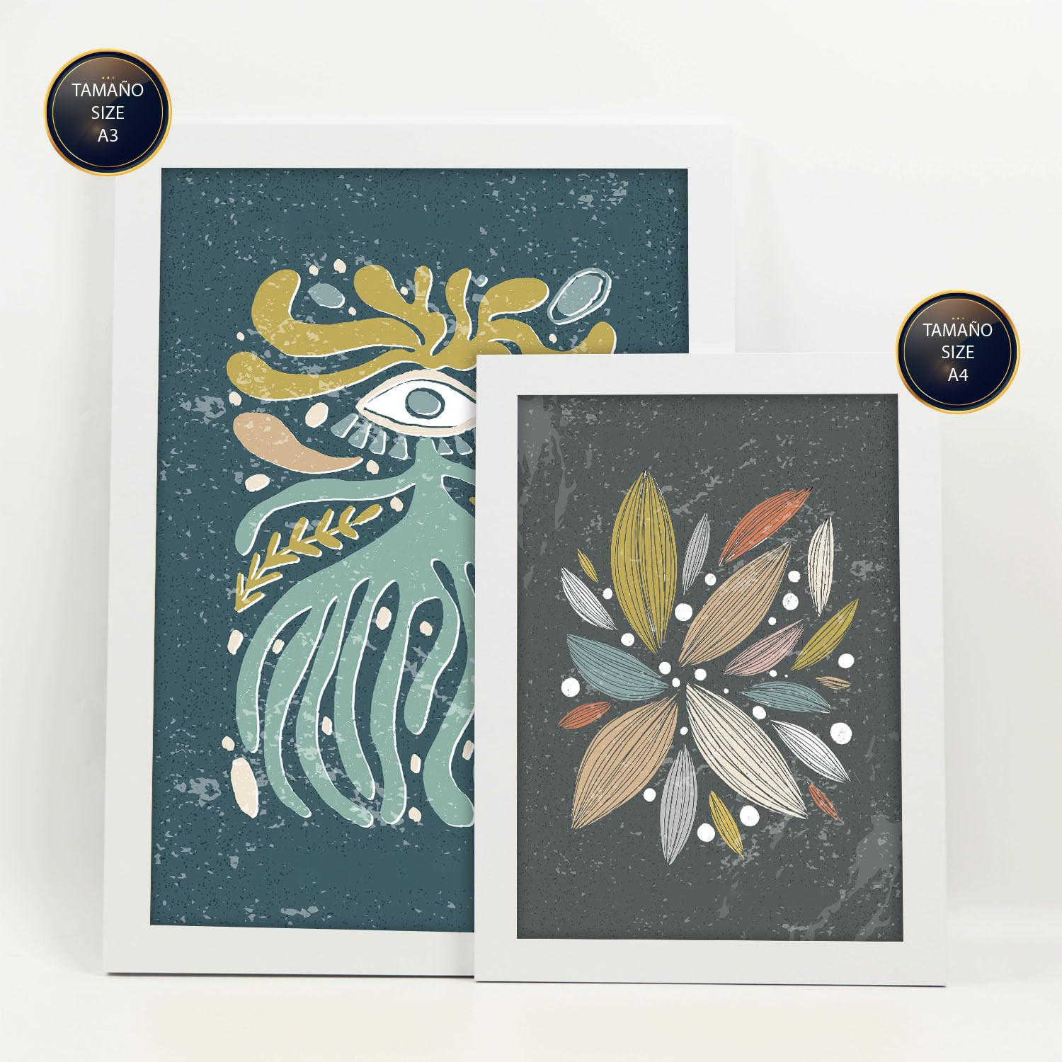 POSTER Set Mit 6 Drucken Mit Kalten Tönen In Der Sammlung Ethnischer Style Drucke Dekorative Rahmen Für Zuhause Wandkunstdruck A3 & A4 Weißer Rahmen - Weiß, Papier (29/3cm) - Nacnic