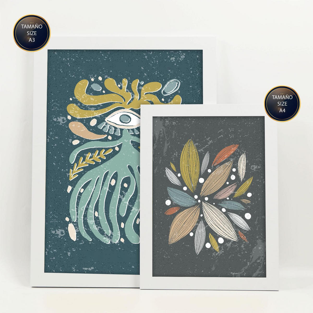 POSTER Set Mit 6 Drucken Mit Kalten Tönen In Der Sammlung Ethnischer Style Drucke Dekorative Rahmen Für Zuhause Wandkunstdruck A3 & A4 Weißer Rahmen - Weiß, Papier (29/3cm) - Nacnic