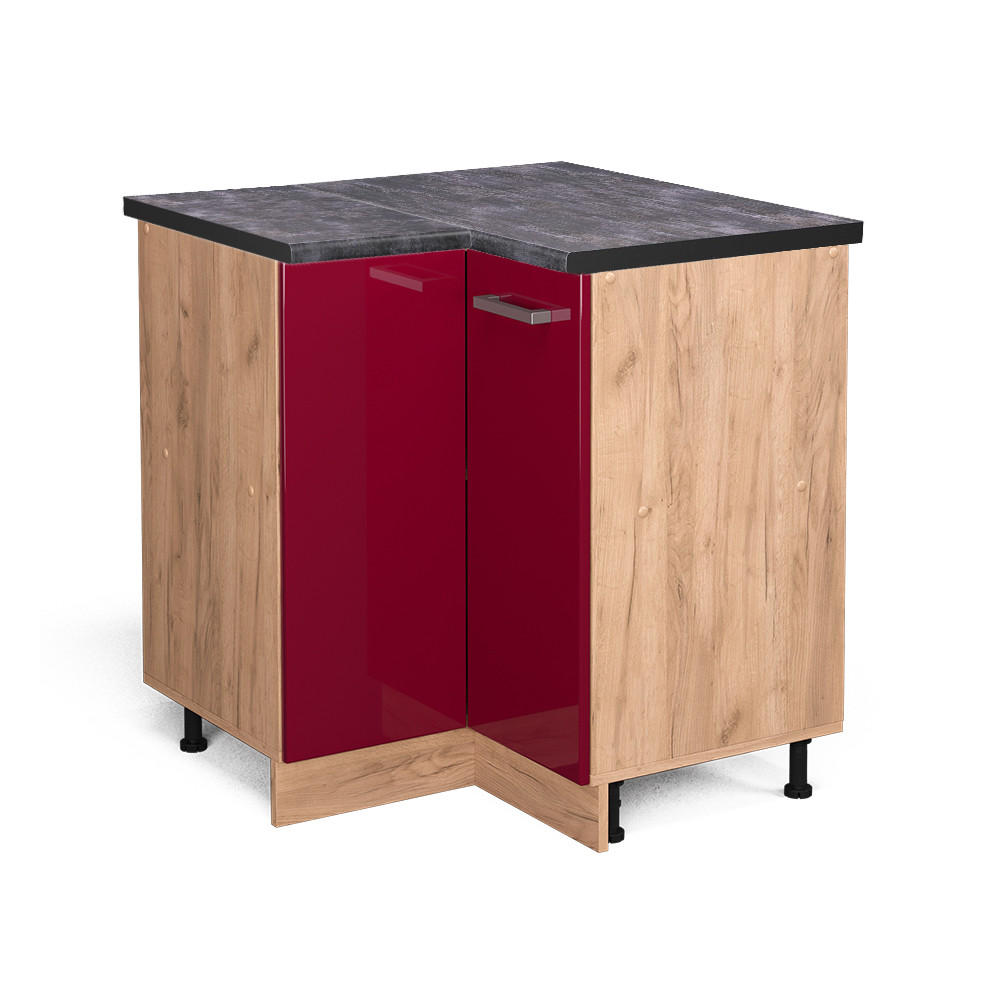ECKUNTERSCHRANK R-Line Rot Hochglanz 75.6 cm , AP Anthrazit - Honigeiche/Bordeaux, Holzwerkstoff (75.6/81.6/60cm) - Vicco