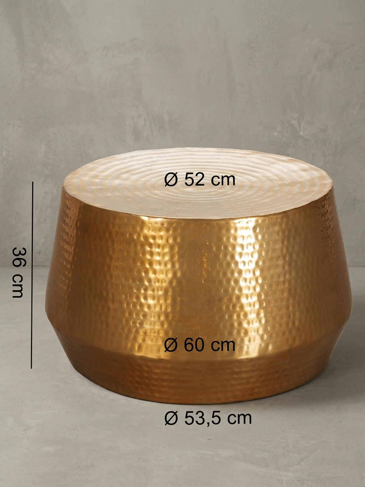 COUCHTISCH orientalisch Aluminium Hammerschlagstruktur mit praktischer Ablage, Gold 60x60x36 cm - Goldfarben, Metall (60/60/36cm) - KADIMA DESIGN