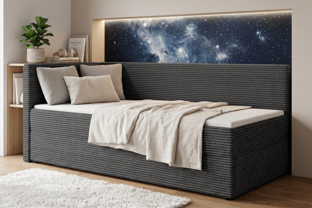 BOXBETT ROBERTO 90/200 in Cord Anthrazit H3 links - Anthrazit, Holz/Holzwerkstoff (90/200cm) - Deine Möbel 24