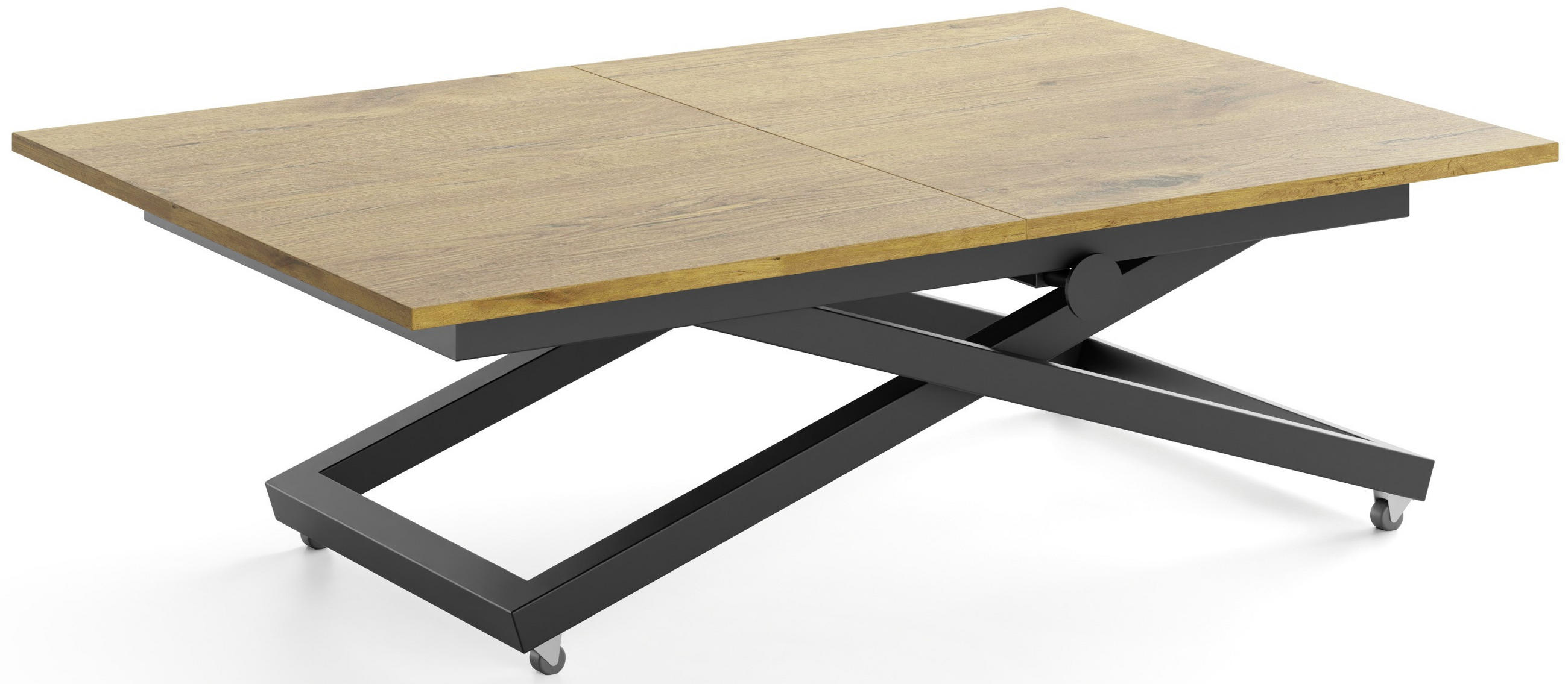 COUCHTISCH Axen höhenverstellbar ausziehbar, Eiche Braun 120-160/80/38-75 cm - Eichefarben/Schwarz, Holzwerkstoff/Metall (80/160/75cm) - WFL GROUP