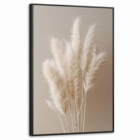 LEINWAND Bilder mit Rahmen - Pampasgras - Federn - Pastell - Weiß - 60x90 - Naturfarben, Textil (60/90cm) - MuchoWow
