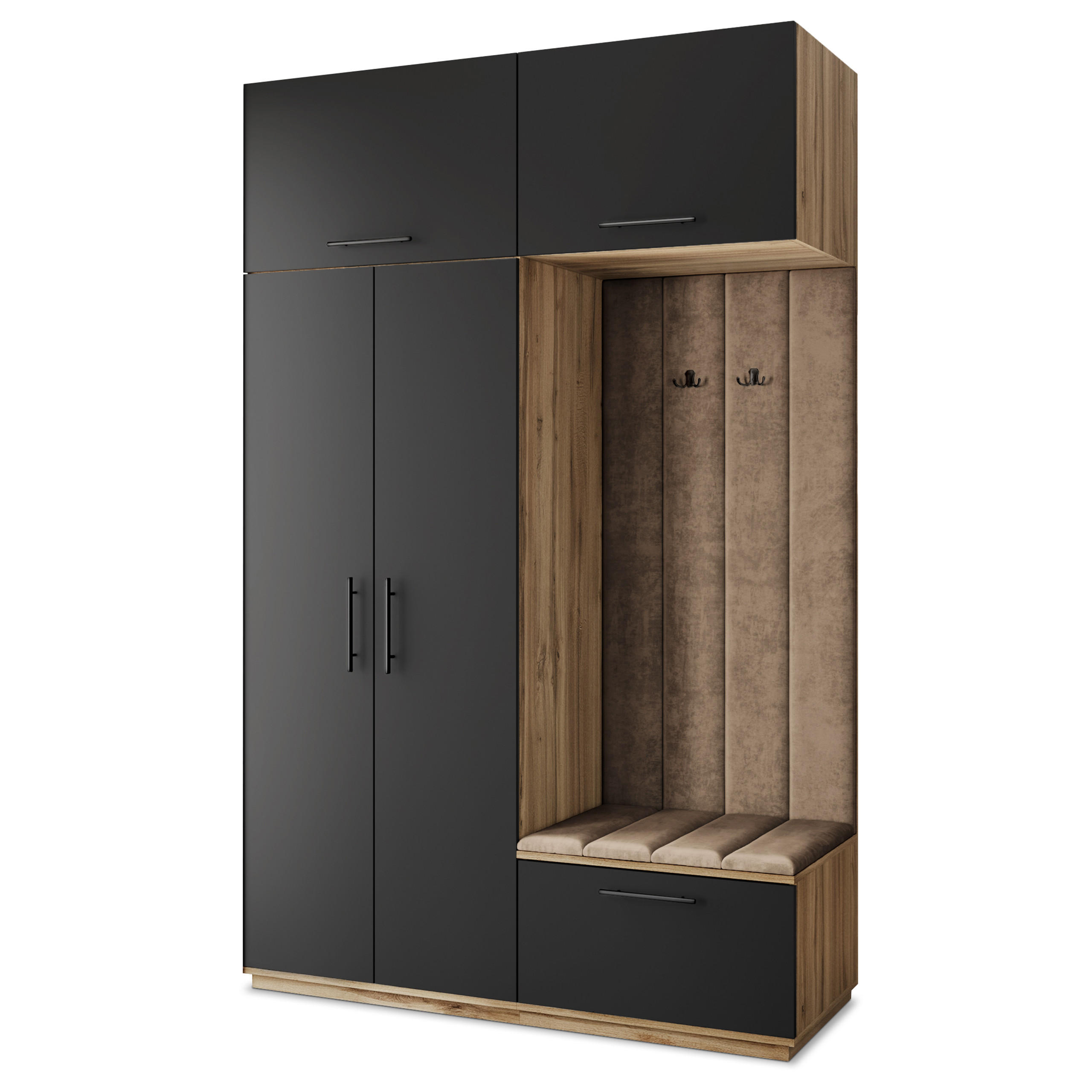 Masseno Garderobenschrank Eiche Wotan, Schwarz, Mokka 150x240x60 cm
