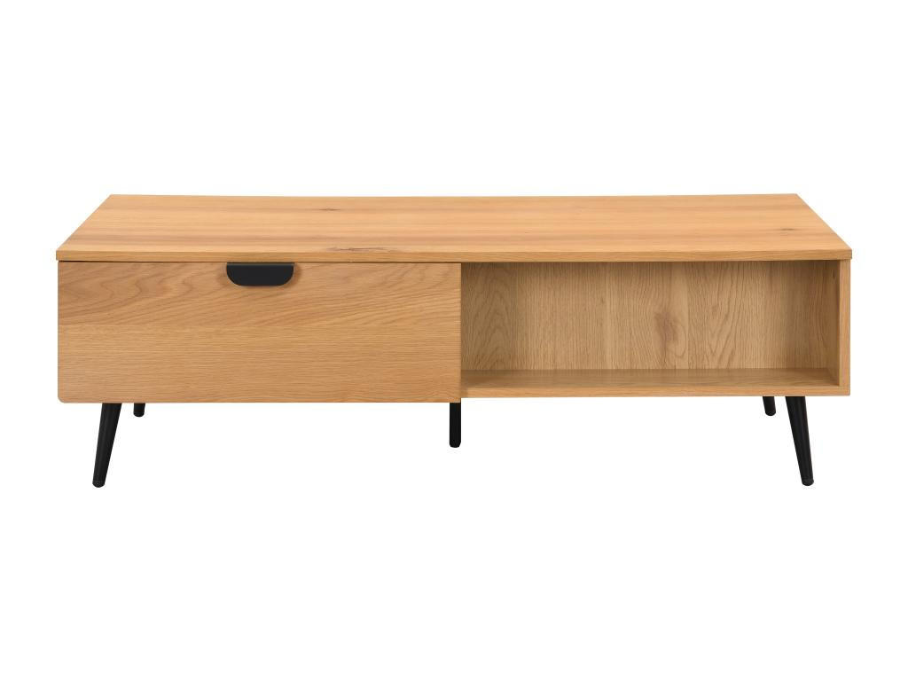COUCHTISCH mit 2 Schubladen & 2 Ablagefächern - Eichenfurnier & Stahl - Holzfarben hell & Schwarz - SINOLO - Naturfarben, Holz (120/60/38cm) - Vente-Unique