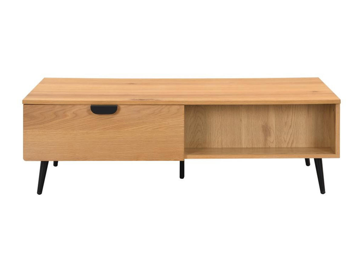 COUCHTISCH mit 2 Schubladen & 2 Ablagefächern - Eichenfurnier & Stahl - Holzfarben hell & Schwarz - SINOLO - Naturfarben, Holz (120/60/38cm) - Vente-Unique