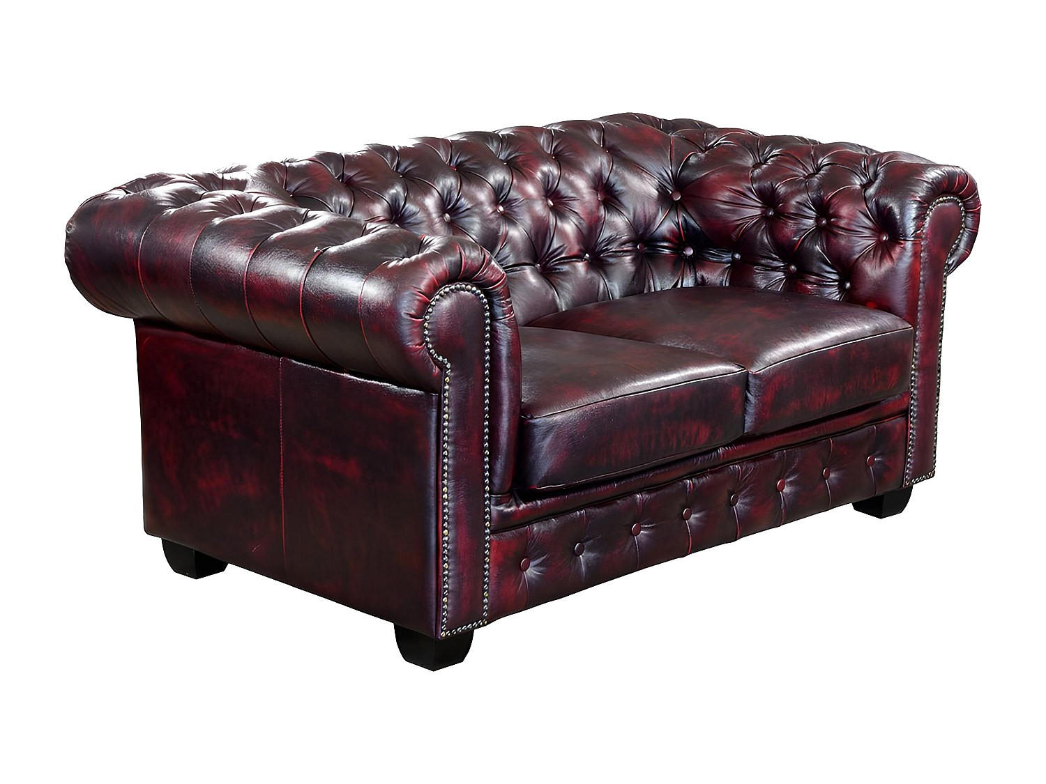 CHESTERFIELD Ledersofa 2-Sitzer - Büffelleder - Rotbraun - BRENTON - Bordeaux, Leder (96/73/160cm) - Vente-Unique