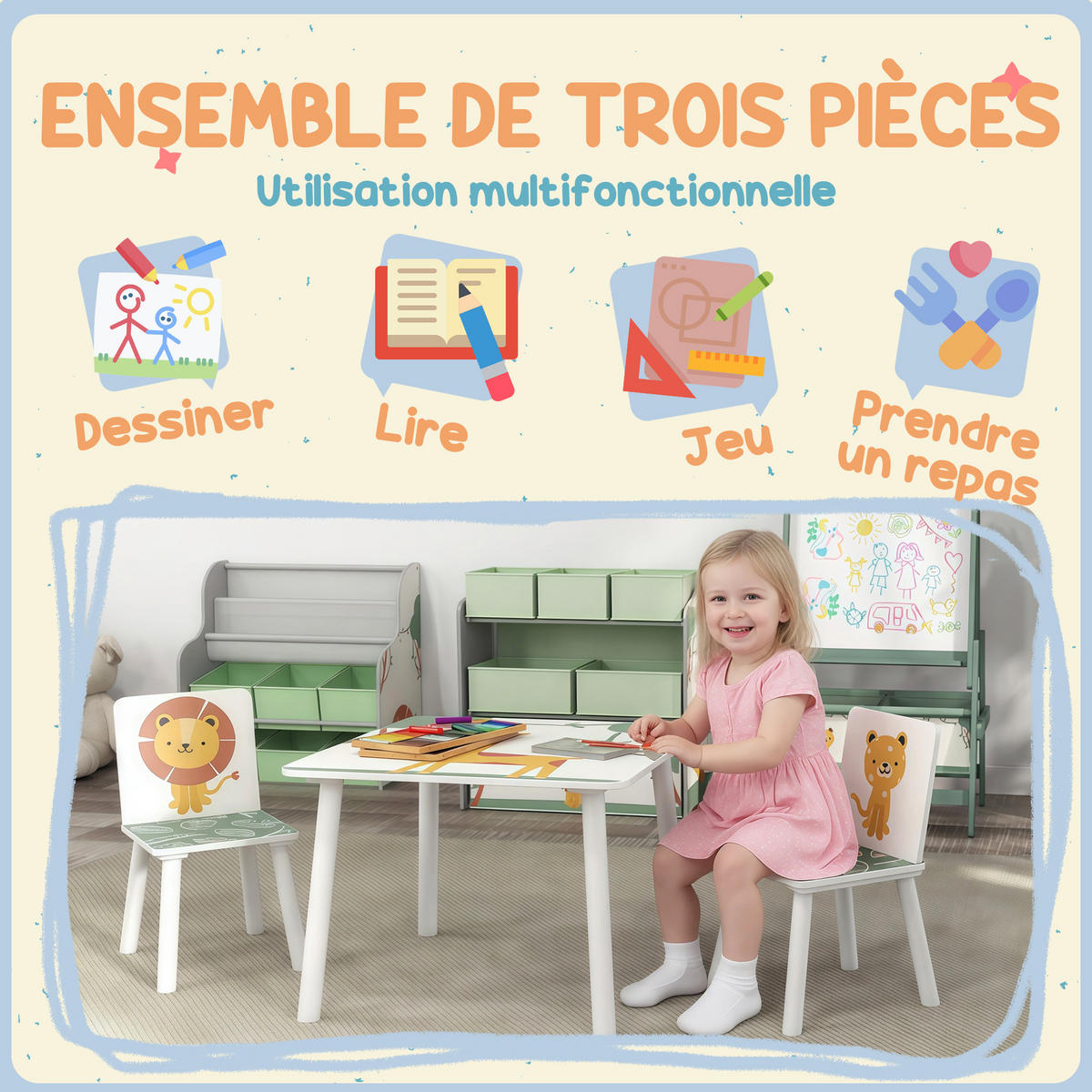 KINDERSITZGRUPPE DE-17535 2 Stühle mit Tiermotiven Grün - Grün, Holzwerkstoff (60/44/60cm) - ComfortXL