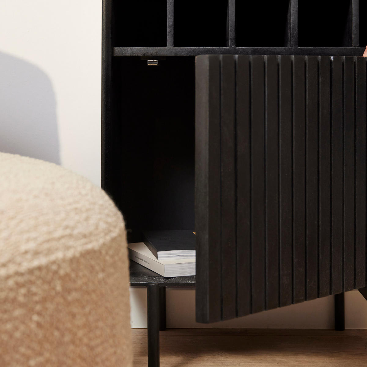 WEINSCHRANK Madison Schwarz 35/55/90 cm - Schwarz, Holz (55/90/35cm) - Starfurn