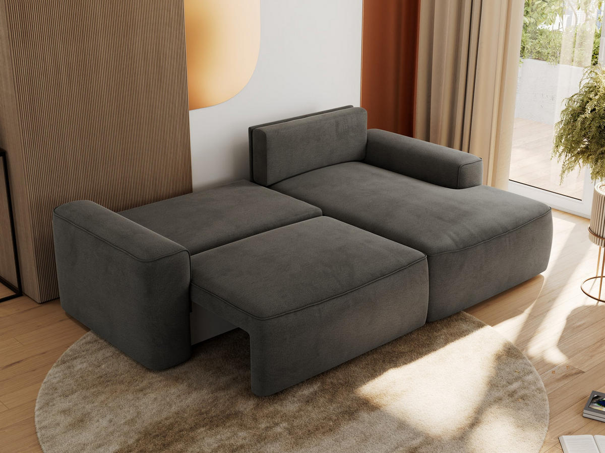 ECKSOFA BELLUNO L Dunkelgrau Velvet - Rechts - Dunkelgrau/Schwarz, Textil (233/144cm) - MKS