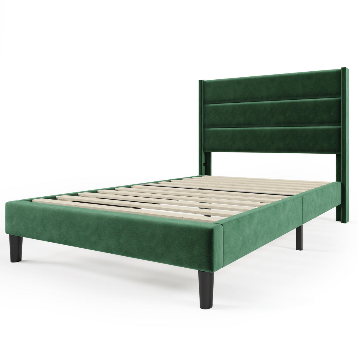 POLSTERBETT aus Samt 90 x 200 cm in Dunkelgrün mit Lattenrost - Grün, Textil (90/200cm) - Modfu