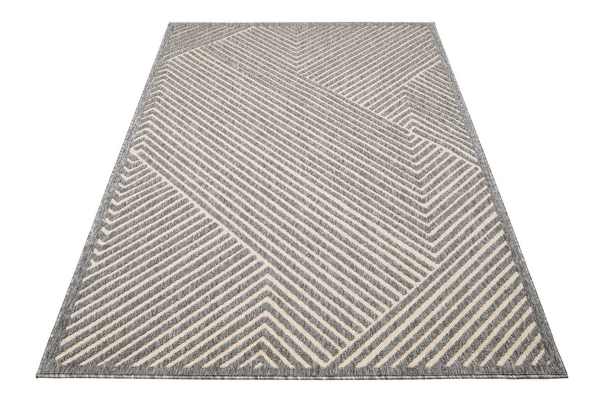 TEPPICH Grau In-Outdoor Geometrisch - Kurzflor Rechteckig - 200 x 300 cm - Creme/Grau, Textil (200/300cm) - Mazovia