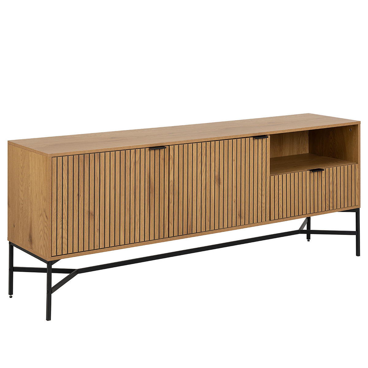 SIDEBOARD - Wildeiche Dekor / Schwarz - Braun, Holzwerkstoff/Metall (180/70/40cm) - home24