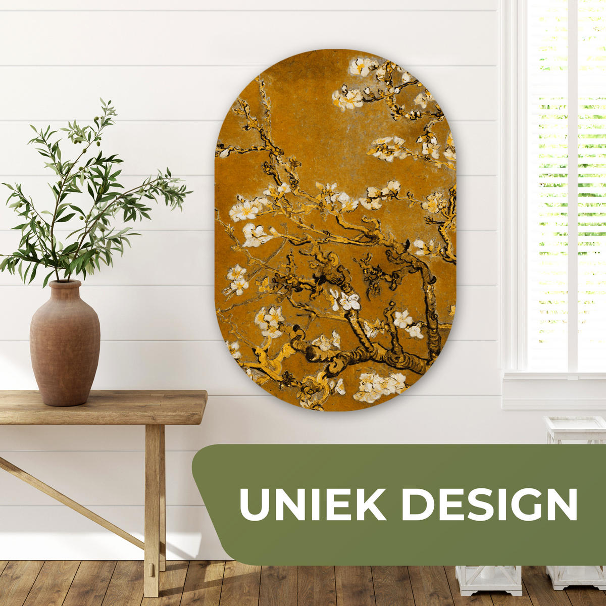 WANDBILD Mandelblüte - Kunst - Van Gogh - Gold Wanddeko Schlafzimmer 60x90 cm - Wengefarben, Kunststoff (60/90cm) - MuchoWow