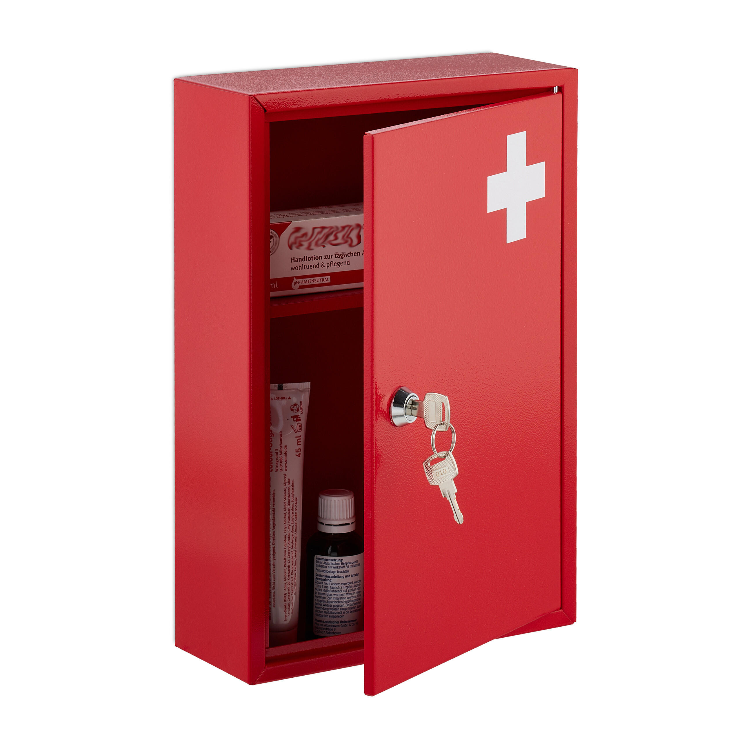 MEDICINSKÅP Röd Vit metall låsbart 32/21.5/9.5 cm