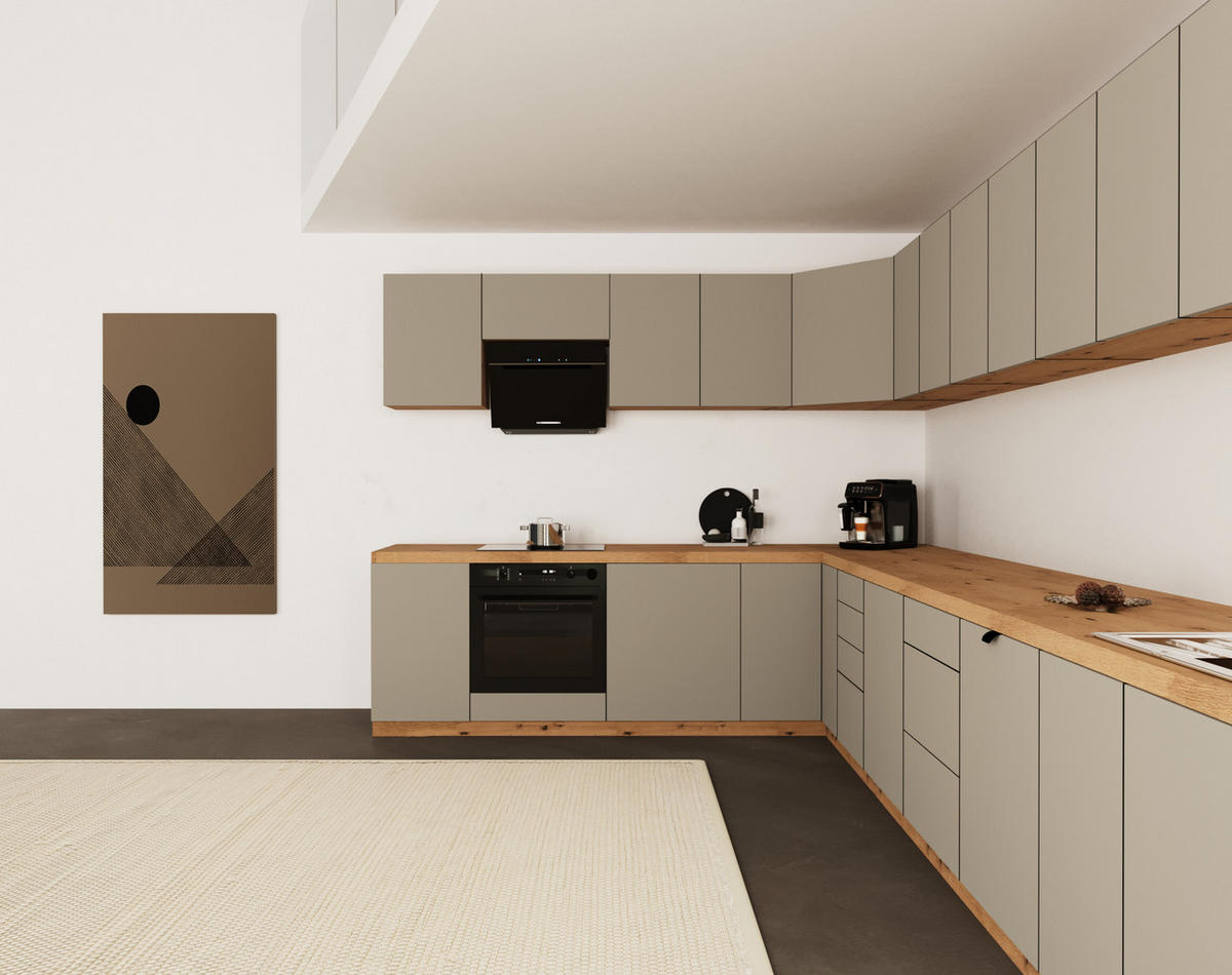 WINKELKÜCHE 380cm x 240cm- Langen KL22-M380 - in Beige/Matt - Beige, Holz (620/212/52cm)