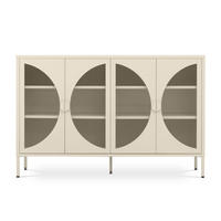 SIDEBOARD Metall 4 Türen Beige und Geriffeltes Glas 140cm ELIO - Beige, Metall (35/90/140cm) - Sicaan
