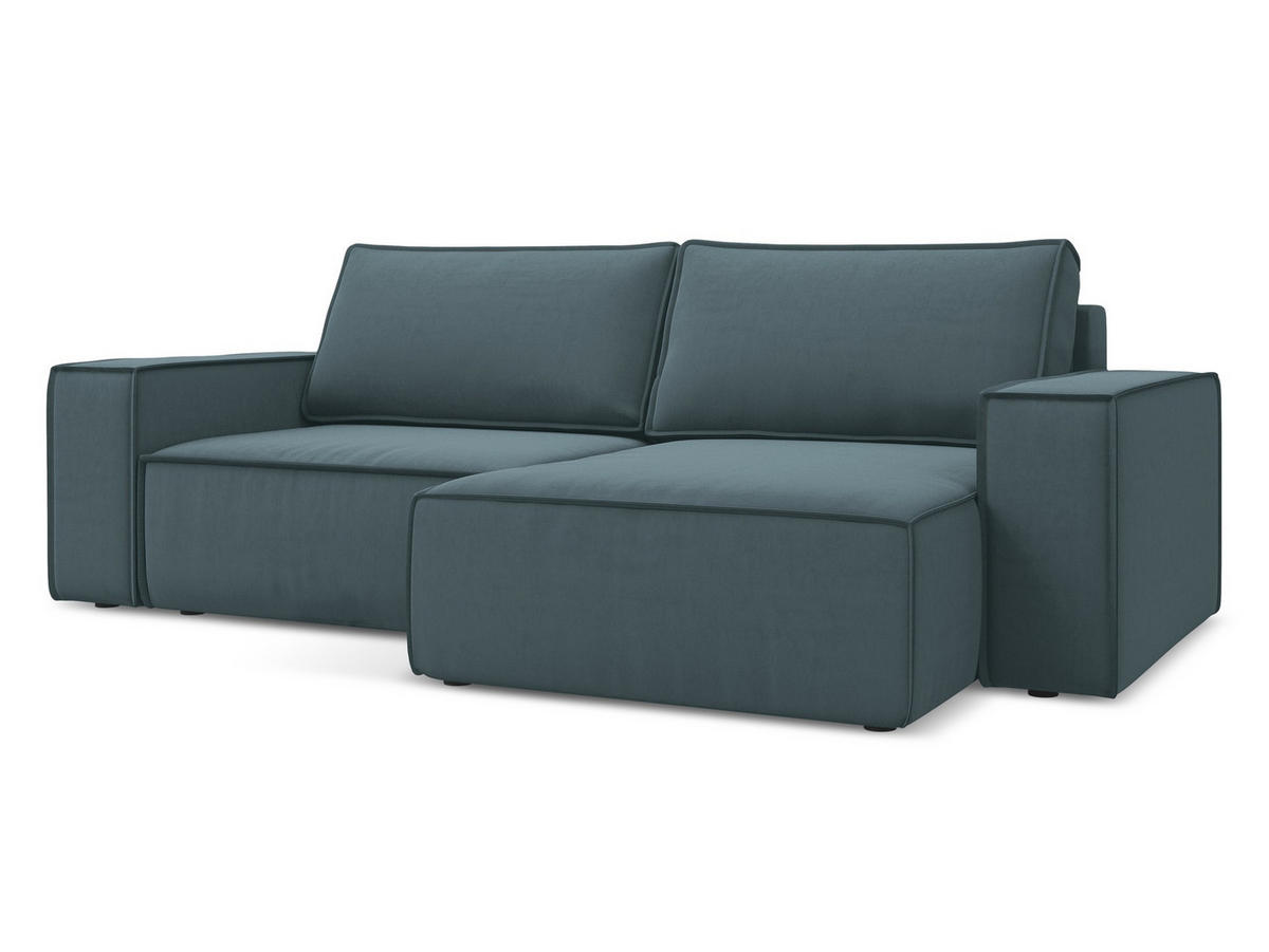ECKSOFA mit Schlaffunktion Samt Stoff Blau - Blau/Petrol, Kunststoff/Textil (257/148cm) - Makamii