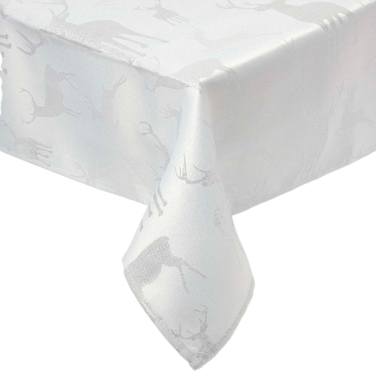TISCHDECKE Weihnachten mit Hirsch-Motiv, silber, 130/178 cm - Silberfarben, Textil (132/178cm) - Homescapes