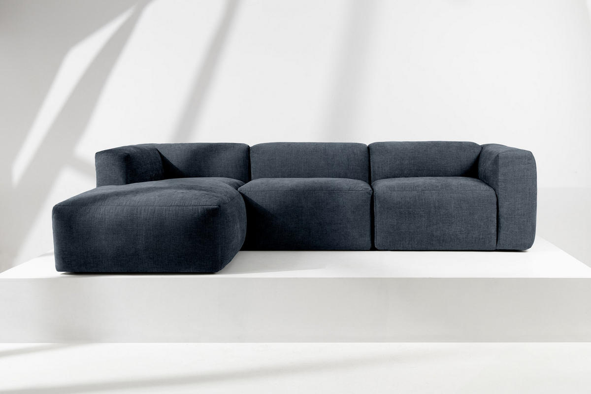 ECKMODULSOFA-LINKS BUFFO mit extrem weicher und bequemer Sitzfläche, Gewebestoff, dunkelblau - Dunkelblau, Textil (297/180cm) - KONSIMO®