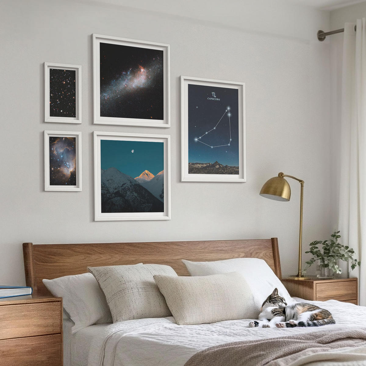 BILDER SET 5er Set - 50x50 cm & 20x30 cm & 40x60 cm Weißer Rahmen - Galaxie im Sternbild Steinbock - Weiß, Kunststoff (40/60cm) - TULUP
