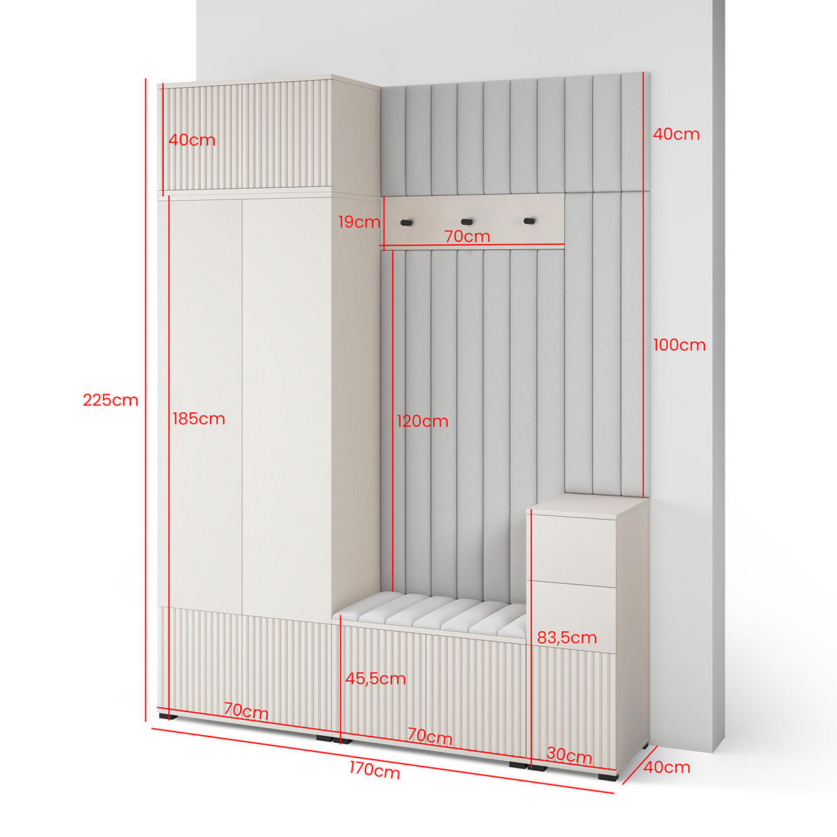 GARDEROBE Ritmo version 8 gefräste Kleiderschrank mit Polsterplatten Schwarz - Beige/Schwarz, Holzwerkstoff (170/225/40cm) - Jerpax