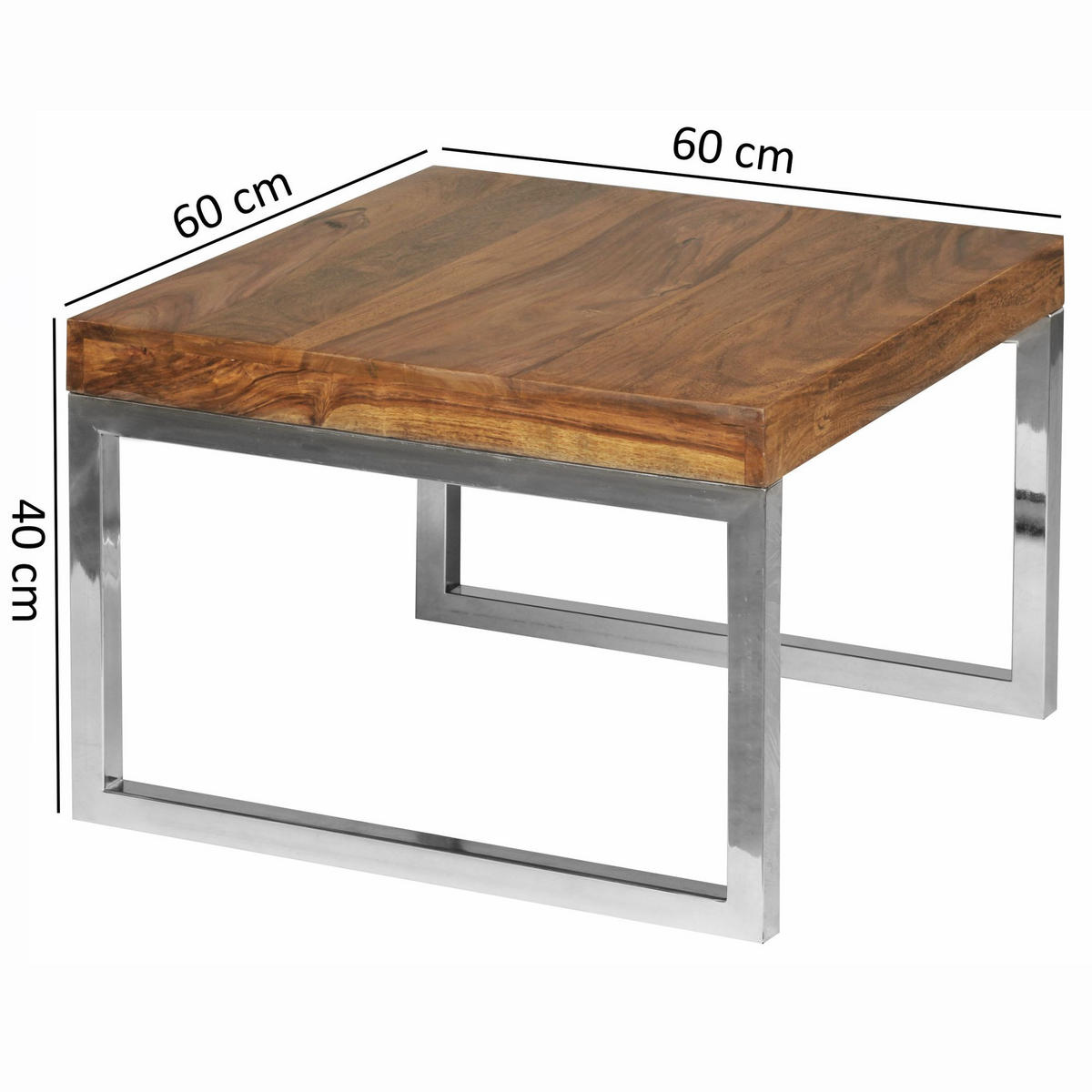 COUCHTISCH Massivholz Metallgestell Pflegeleicht, Braun 60x60x40 cm - Silberfarben/Braun, Holz/Metall (60/60/40cm) - KADIMA DESIGN