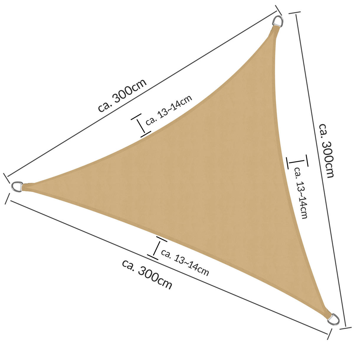 SONNENSEGEL SolVision PS9 300/300/300 cm dreieckig Sand PE - Sandfarben, Kunststoff (300/300cm) - Sol Royal