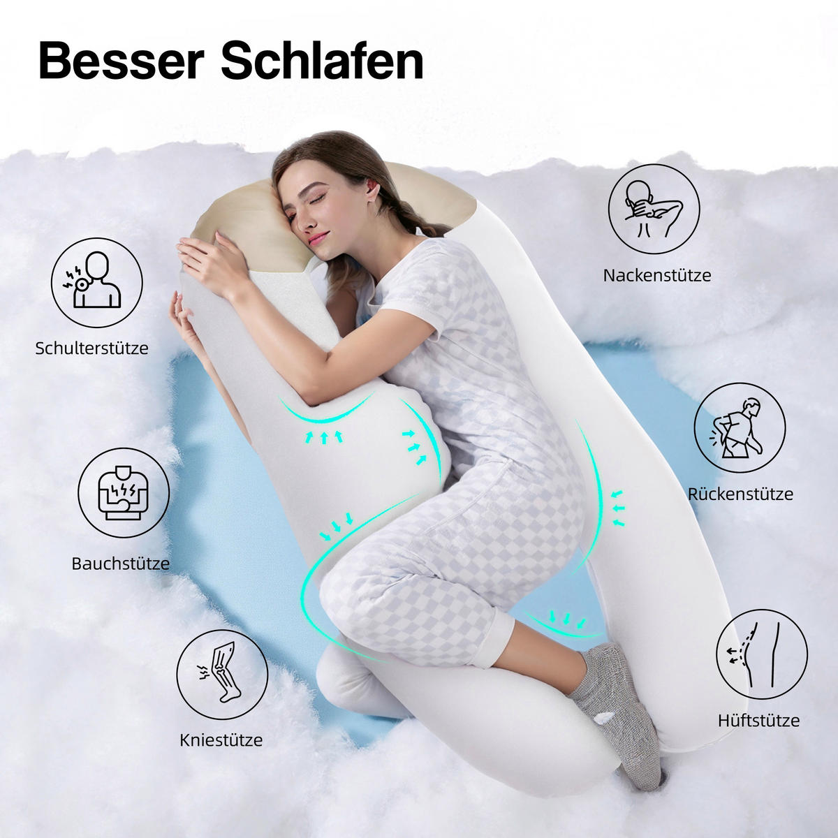 SEITENSCHLÄFERKISSEN Weiß - Weiß, Textil (68/132cm) - Vercart