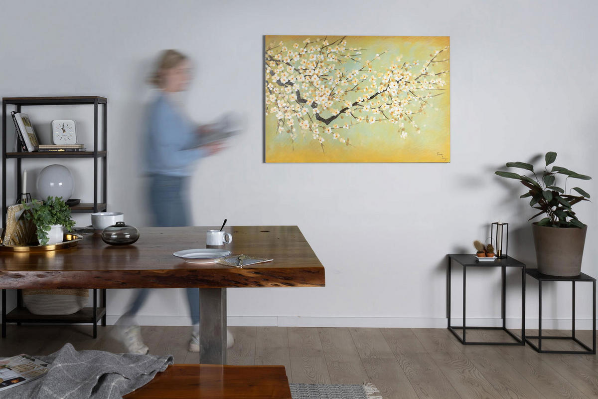 ACRYLBILD HANDGEMALT 120/80 cm - Gelb/Weiß, Holz/Textil (120/80cm) - KUNSTLOFT