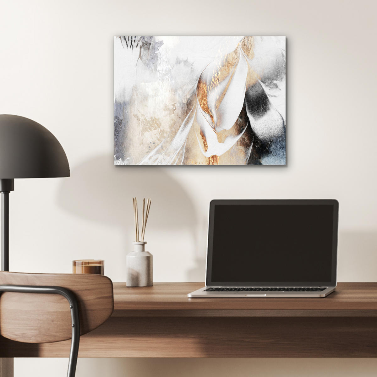 KOVOVÝ OBRAZ Luxusné - abstraktné - zlaté - biele 40x30 cm - zlatá, kov (40/30cm) - MuchoWow